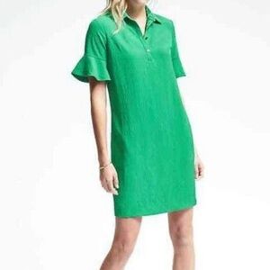 Banana Republic Bright Green Ruffle Sleeve Polo Dress
